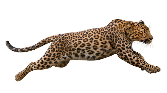 Leopard running with spotted fur and long tail