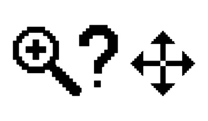 Obraz premium User interface icons set with zoom in magnifier, help question mark and move arrows. Concept of UI controls, navigation and interaction tools.