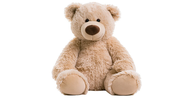 Fluffy beige teddy bear sitting