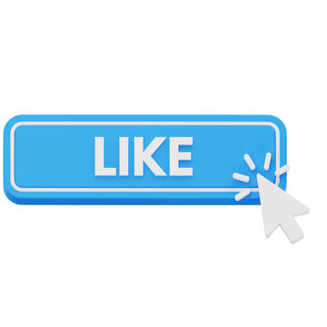 Blue like button with mouse cursor 3D rendering for social media engagement