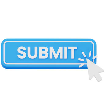 Blue submit button with mouse cursor 3D rendering for online form submission