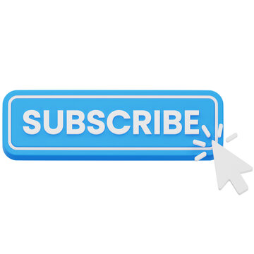 Blue subscribe button with mouse cursor 3D rendering for channel membership