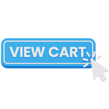 Blue view cart button with mouse cursor 3D rendering for e-commerce checkout
