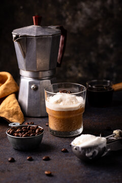 Coffee affogato with ice cream and espresso