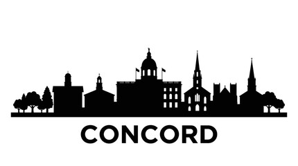 Fototapeta premium Concord New Hampshire city skyline vector silhouette featuring state house dome historic spires and downtown buildings