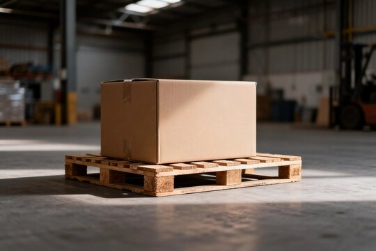 Cardboard box on pallet in warehouse
