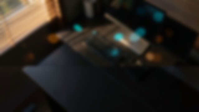 Futuristic AI Workplace Desk Setup with Glowing Tech Nodes for