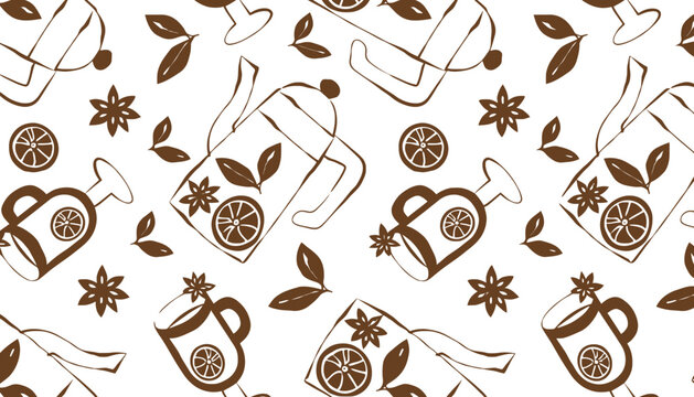 Tea and spice pattern illustration with lemon slices and star anise
