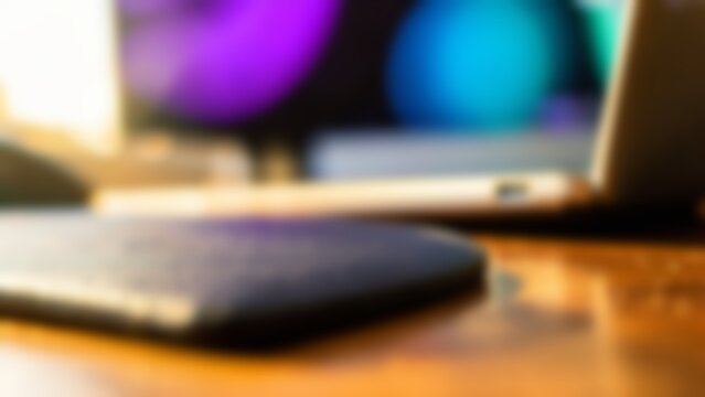 Blurred modern workstation desk setup background for AI website hero