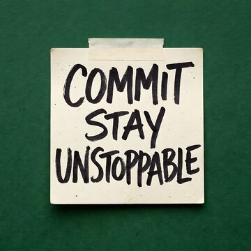 Inspiring commitment message on sticky note with motivational wording on green background