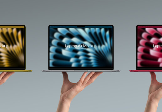 Laptop Air Mockup - Laptop on Open Palm (3 Objects)
