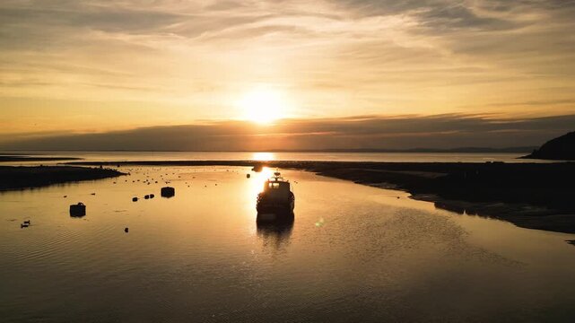 Peaceful evening over boats moored in Clevedon Harbour