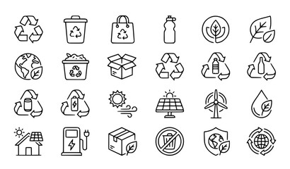 Fototapeta premium Recycled Outline Icon Set Eco Friendly Line Icons Vector Collection