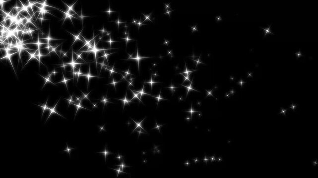 Luxury white glitter star sparkle trail animation, glowing twinkling magic dust line, fairy pixie dust path with shimmering bokeh lights, curved sparkle transition overlay black background. 4k video