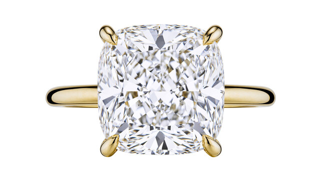 Cushion cut diamond engagement ring with yellow gold band