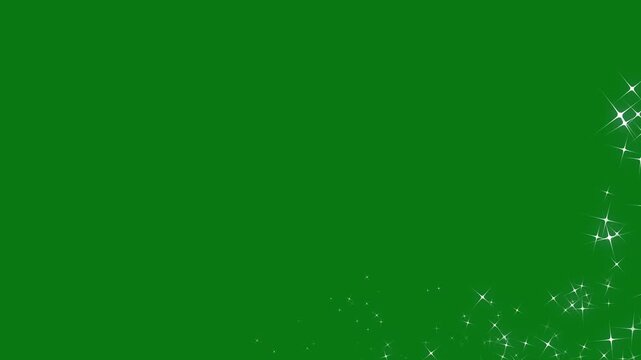 Sparkling glitter star effects with white blinking cartoon stars, glowing starlight dust line, shimmering doodle sparkle trail, magical fairy particles on seamless, screen green background. 4k video