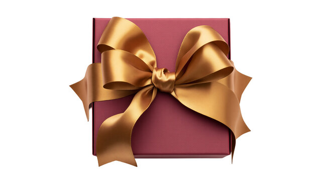Burgundy gift box with golden satin ribbon bow