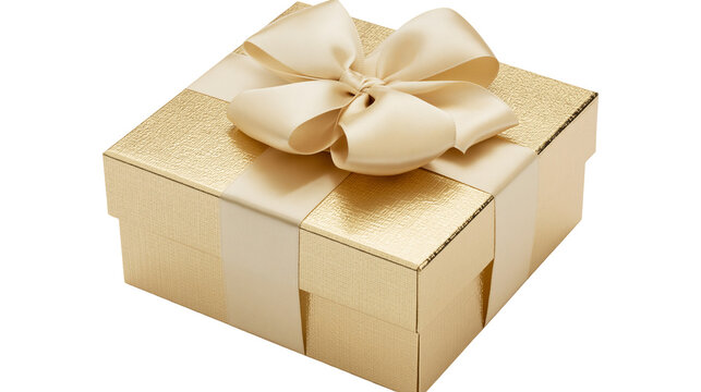 Gold gift box with cream ribbon and bow