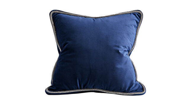 Navy blue velvet cushion with decorative trim