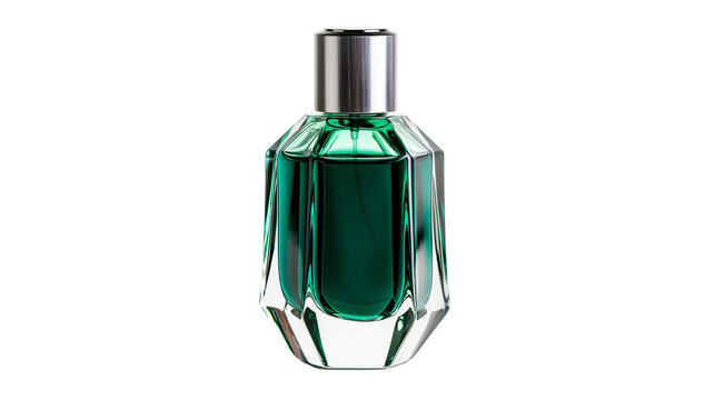 Green liquid perfume bottle with silver cap