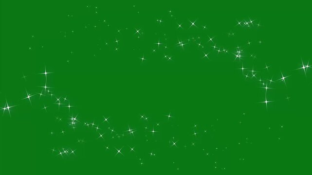White glitter sparkles line trail with glowing magic glitter stars, doodle starlight dust, twinkling fairy particles, pixie dust path, seamless, screen overlay in green background. 4k video