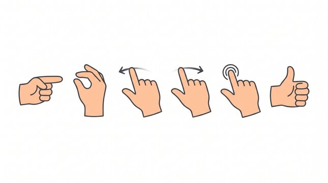 Set of hand touch screen gestures icon vector illustration with tap swipe pinch point and thumbs up