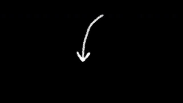 Arrow Animation on a Transparent Background, Hand-Drawn Chalk Pointer Graphic with Clean Minimal Motion Design. Alpha Channel.