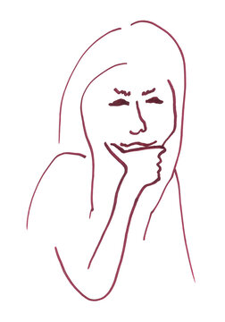 Graphic stilyzed portrait of a thinking woman