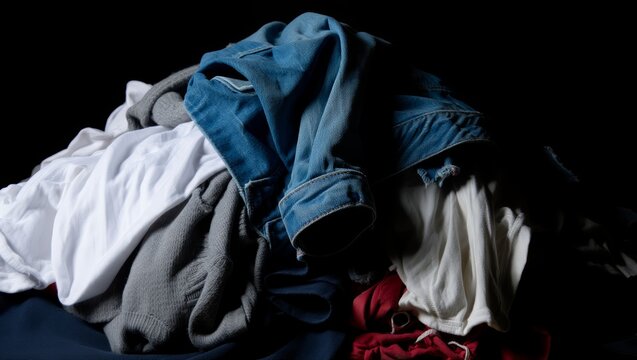Pile of Unsorted Laundry on Black Background