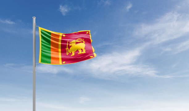 Sri Lanka national flag waving in the sky.