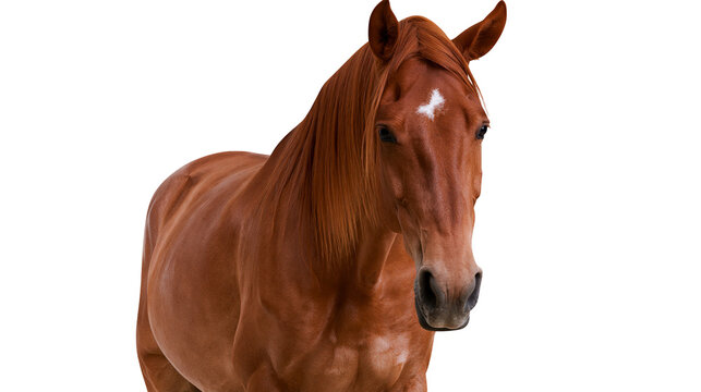 Chestnut horse with white blaze on forehead