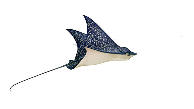 Spotted eagle ray swimming with long tail