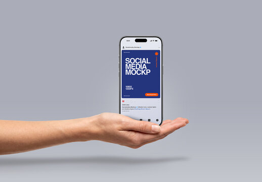 Social media Post Mockup - Phone on Open Palm