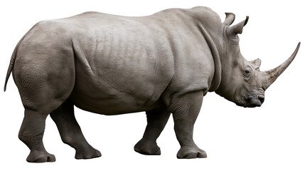 Naklejka premium White rhinoceros with large horn side view, full body