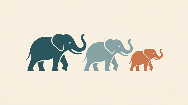 Row of Elephants Walking in a Line Vector Illustration