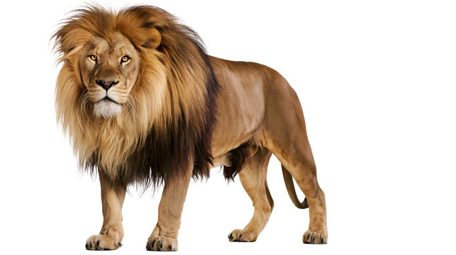 Majestic male lion with full mane standing