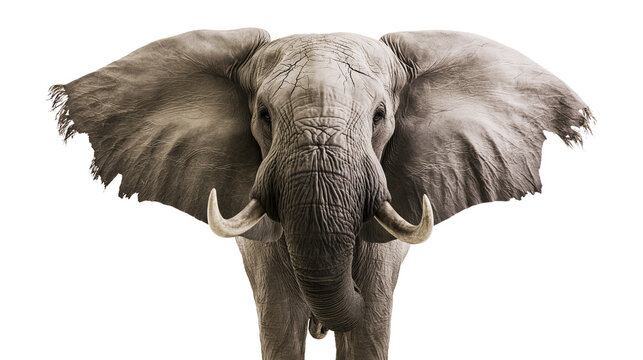 African elephant with large ears and tusks facing forward