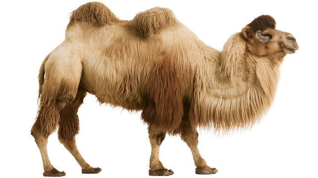 Bactrian camel with two humps and long shaggy fur