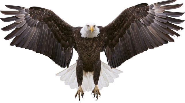 Bald eagle with wings spread wide, front view