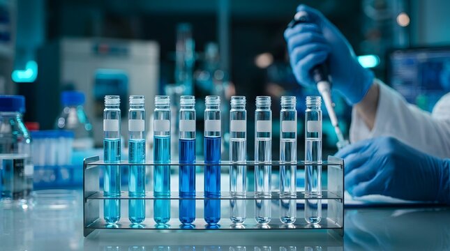 Laboratory Technician Using Pipette to Transfer Liquid into Test Tube