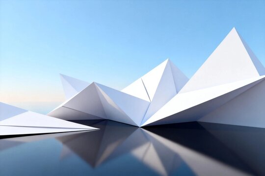 Abstract White Geometric Forms Against Blue Sky