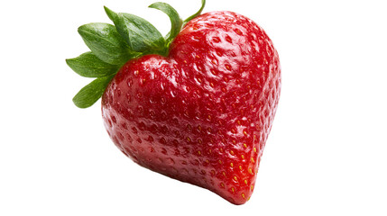 Single ripe red strawberry with green leaves © Andrei