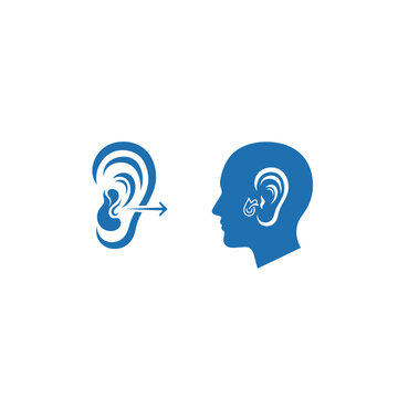 Hearing aid icon and ear symbol for auditory health and communication