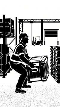Warehouse worker safely lifting heavy crate with proper technique