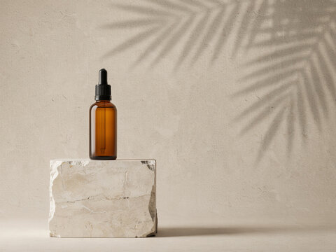 Amber glass dropper bottle for organic essential oil and serum branding