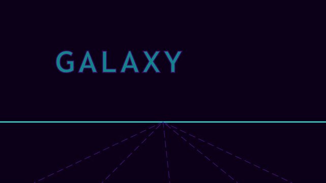 Galaxy neon retro synthwave style motion animation 4k background, with glowing text, and perspective grid lines