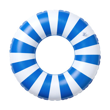 Blue and white striped inflatable swimming ring pool float