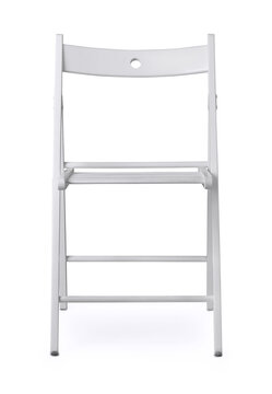 White slatted wooden folding chair