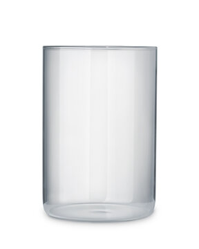Front view of empty open glass container