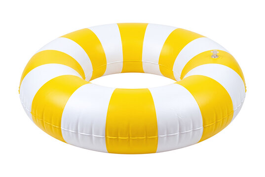 Yellow and white striped inflatable swimming pool float ring